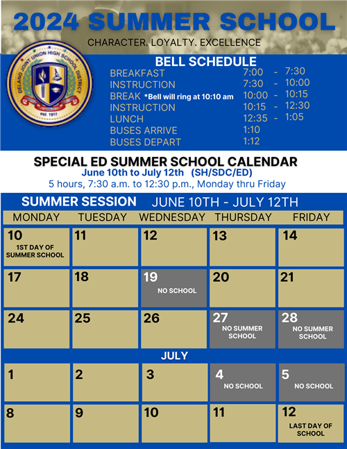 2024 Summer School Special Education dates